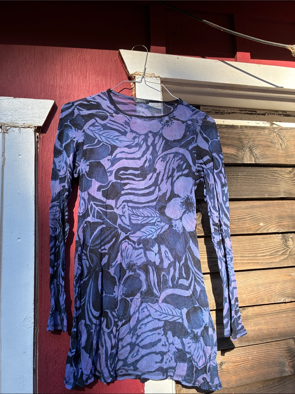 Nautica Lavender & Black Floral-Print Long Sleeve Top